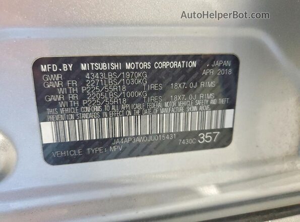 JA4AP3AW0JU015431 2018 MITSUBISHI OUTLANDER Серебряный Вид подкапотного пространства
