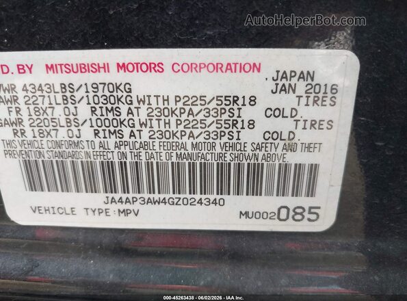 JA4AP3AW4GZ024340 2016 MITSUBISHI OUTLANDER SPORT Black Вид підкапотного простору