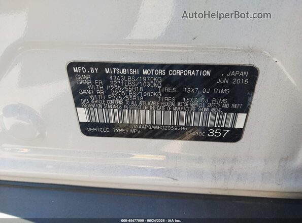 JA4AP3AW6GZ059395 2016 MITSUBISHI OUTLANDER SPORT Белый Вид подкапотного пространства