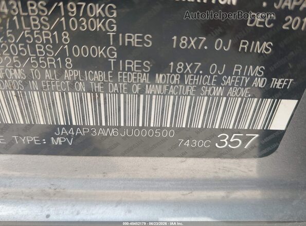 JA4AP3AW6JU000500 2018 MITSUBISHI OUTLANDER SPORT Gray Շարժիչի բաժամունքի տեսք