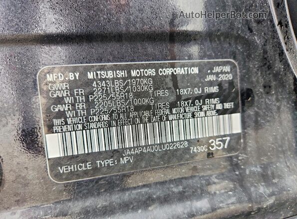 JA4AP4AU0LU022628 2020 MITSUBISHI OUTLANDER Black Vista interior de 360 grados