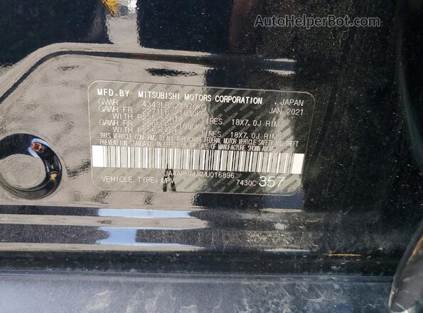 JA4APUAU4MU016896 2021 MITSUBISHI OUTLANDER Black Vista de la etiqueta del VIN