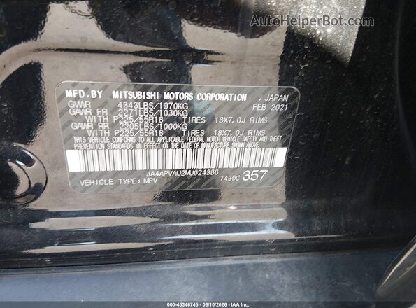 JA4APVAU2MU024386 2021 MITSUBISHI OUTLANDER SPORT Black Շարժիչի բաժամունքի տեսք