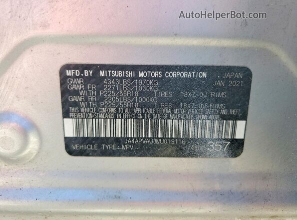 JA4APVAU3MU019116 2021 MITSUBISHI OUTLANDER Silver Vista interior de 360 grados