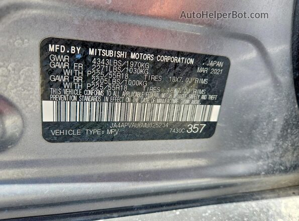 JA4APVAU6MU025234 2021 MITSUBISHI OUTLANDER Gray 