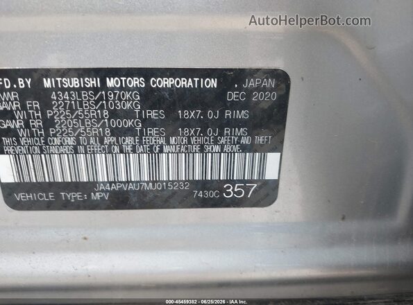 JA4APVAU7MU015232 2021 MITSUBISHI OUTLANDER SPORT Silver ძრავის განყოფილების ხედი
