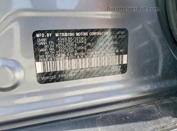JA4APVAU7MU024657 2021 MITSUBISHI OUTLANDER Silver Vista de la etiqueta del VIN