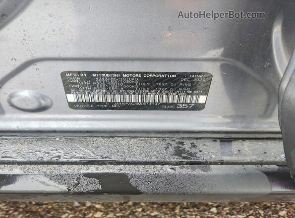 JA4APVAU9MU011747 2021 MITSUBISHI OUTLANDER Gray VIN კოდის სტიკერის ხედი