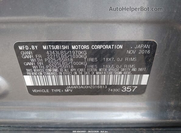 JA4AR3AU0HZ016813 2017 MITSUBISHI OUTLANDER SPORT Pewter Вид підкапотного простору