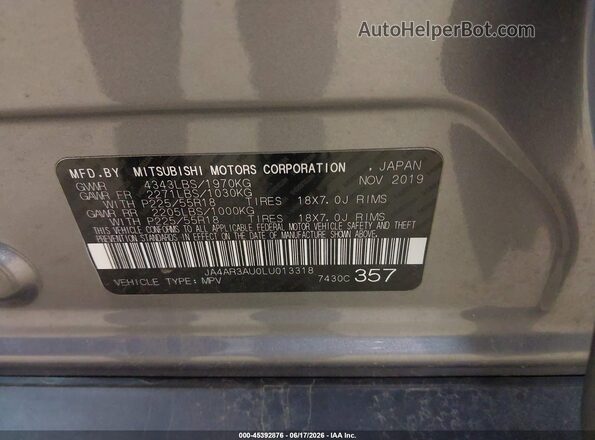 JA4AR3AU0LU013318 2020 MITSUBISHI OUTLANDER SPORT Gray Вид підкапотного простору