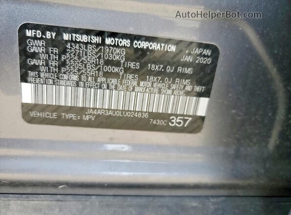 JA4AR3AU0LU024836 2020 MITSUBISHI OUTLANDER Gray Engine compartment view