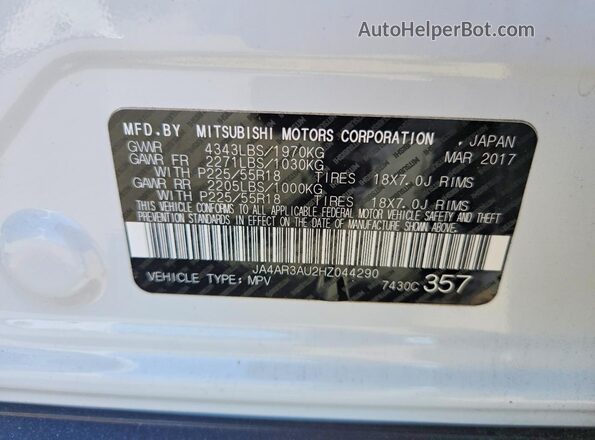JA4AR3AU2HZ044290 2017 MITSUBISHI OUTLANDER White 