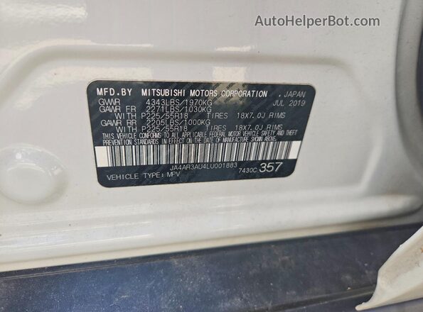 JA4AR3AU4LU001883 2020 MITSUBISHI OUTLANDER White 