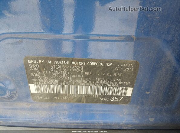 JA4AR3AU8KU005191 2019 MITSUBISHI OUTLANDER SPORT Blue Вид підкапотного простору