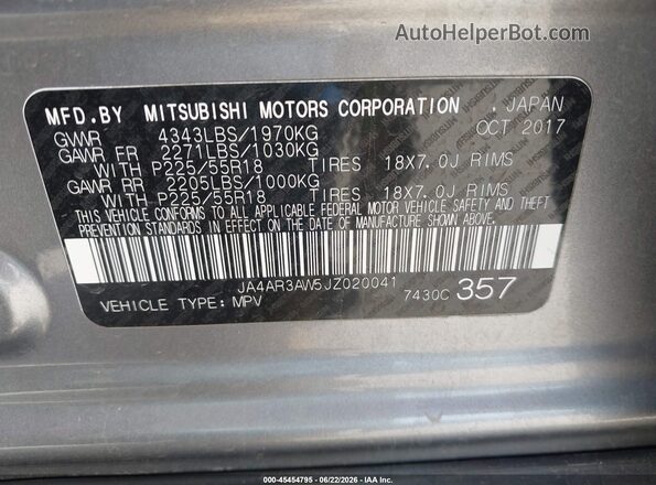 JA4AR3AW5JZ020041 2018 MITSUBISHI OUTLANDER SPORT Gray Widok komory silnika