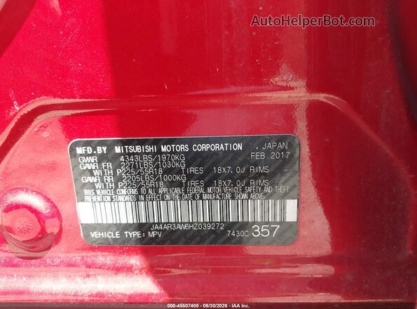JA4AR3AW6HZ039272 2017 MITSUBISHI OUTLANDER SPORT Red Շարժիչի բաժամունքի տեսք