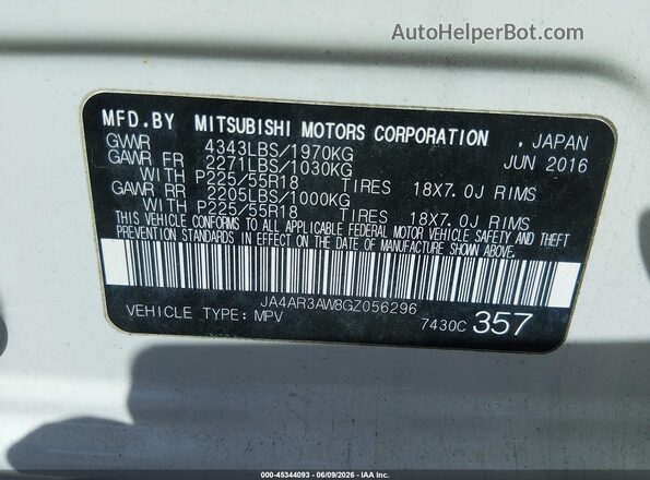 JA4AR3AW8GZ056296 2016 MITSUBISHI OUTLANDER SPORT White Widok komory silnika