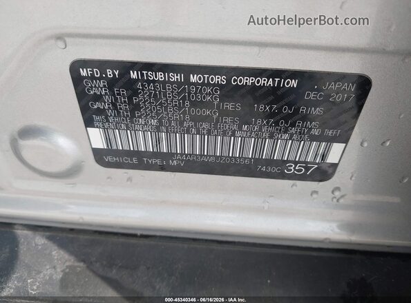 JA4AR3AW8JZ033561 2018 MITSUBISHI OUTLANDER SPORT Silver Vista del compartimento del motor
