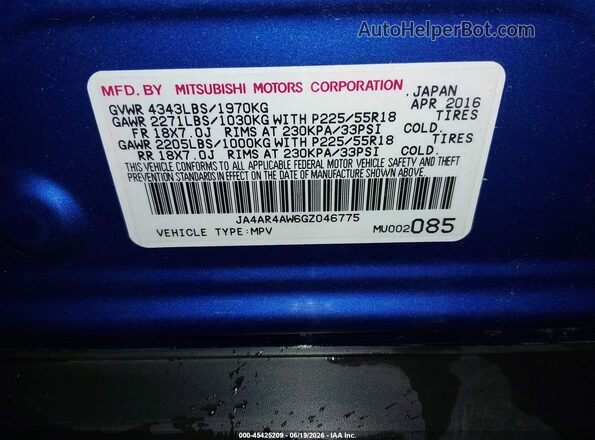 JA4AR4AW6GZ046775 2016 MITSUBISHI OUTLANDER SPORT Blue Engine compartment view