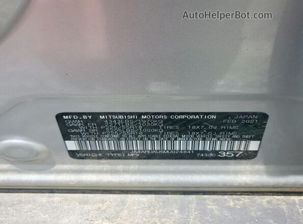 JA4ARUAU5MU024841 2021 MITSUBISHI OUTLANDER Silver Engine compartment view