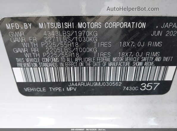 JA4ARUAU9MU030562 2021 MITSUBISHI OUTLANDER SPORT White Widok komory silnika