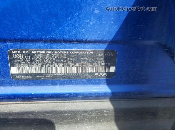 JA4AS3AA9LZ037517 2020 MITSUBISHI ECLIPSE Blue VIN կոդի պիտակի տեսք