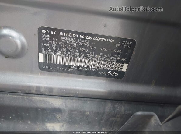 JA4AT3AA2KZ028931 2019 MITSUBISHI ECLIPSE CROSS Silver 