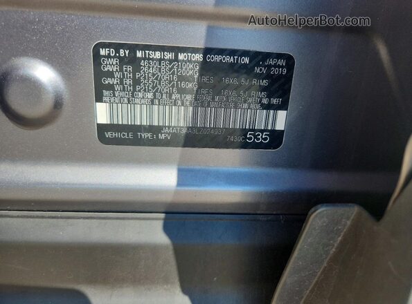 JA4AT3AA3LZ024937 2020 MITSUBISHI ECLIPSE Gray Vista de la etiqueta del VIN