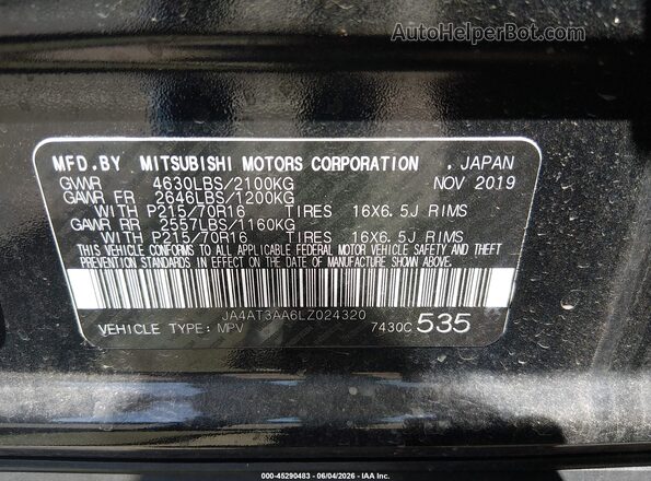JA4AT3AA6LZ024320 2020 MITSUBISHI ECLIPSE CROSS Black ძრავის განყოფილების ხედი