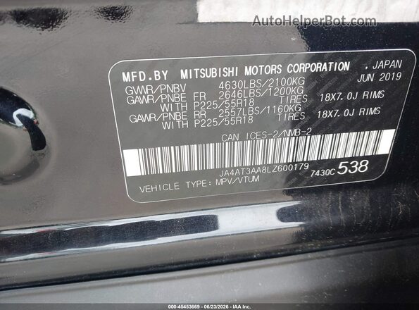 JA4AT3AA8LZ600179 2020 MITSUBISHI ECLIPSE CROSS Black Շարժիչի բաժամունքի տեսք