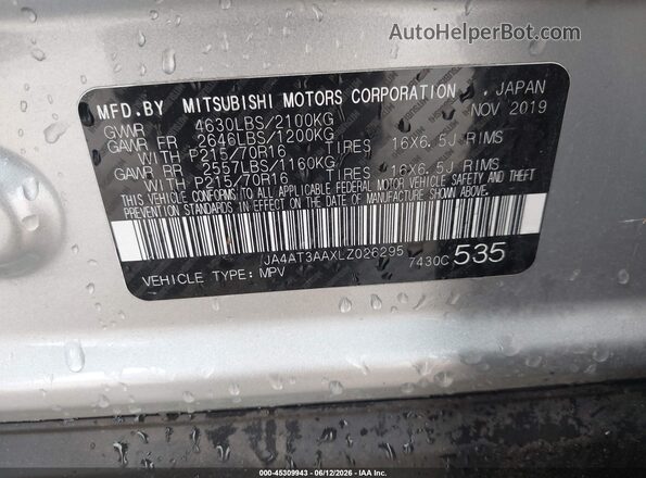 JA4AT3AAXLZ026295 2020 MITSUBISHI ECLIPSE CROSS Silver Widok komory silnika