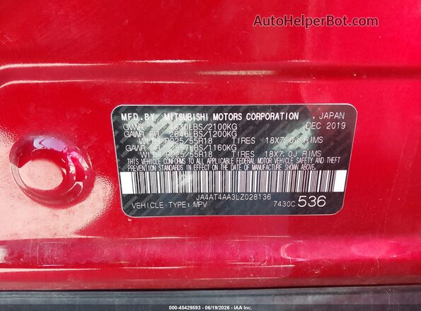 JA4AT4AA3LZ028136 2020 MITSUBISHI ECLIPSE CROSS Red Շարժիչի բաժամունքի տեսք