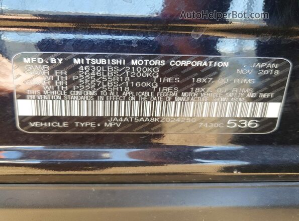 JA4AT5AA8KZ024250 2019 MITSUBISHI ECLIPSE Черный Вид подкапотного пространства