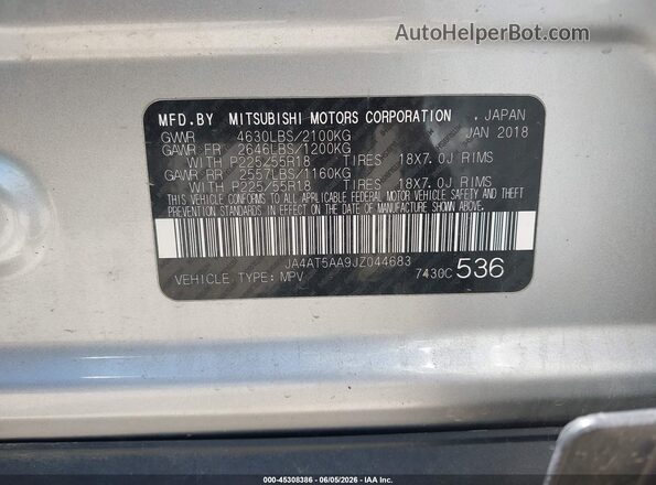 JA4AT5AA9JZ044683 2018 MITSUBISHI ECLIPSE CROSS Silver 