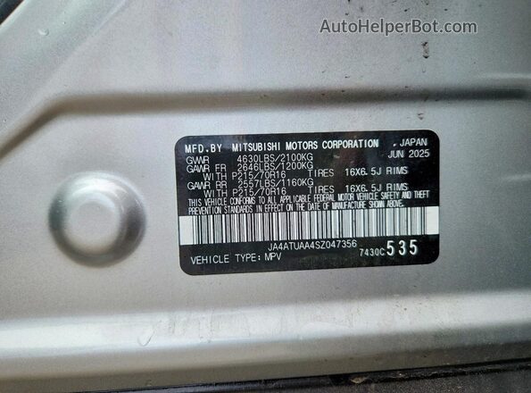 JA4ATUAA4SZ047356 2025 MITSUBISHI ECLIPSE Silver Vista de la etiqueta del VIN