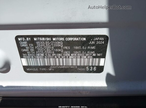 JA4ATVAA8RZ074415 2024 MITSUBISHI ECLIPSE CROSS White Вид підкапотного простору