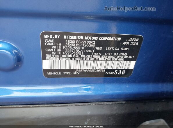 JA4ATWAA0SZ036768 2025 MITSUBISHI ECLIPSE CROSS Blue 