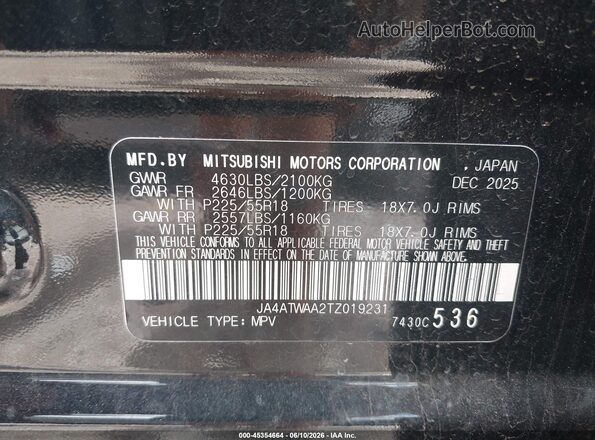JA4ATWAA2TZ019231 2026 MITSUBISHI ECLIPSE CROSS Black Вид підкапотного простору