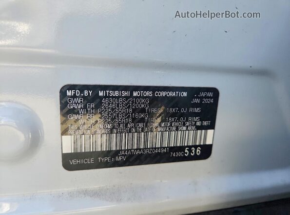 JA4ATWAA3RZ044941 2024 MITSUBISHI ECLIPSE White Vista del compartimento del motor