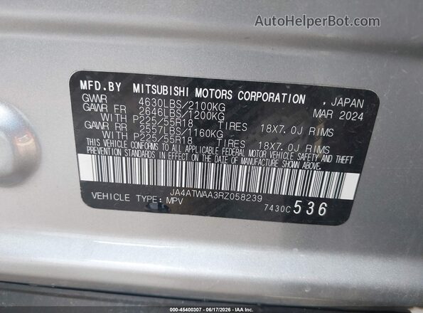 JA4ATWAA3RZ058239 2024 MITSUBISHI ECLIPSE CROSS Silver 