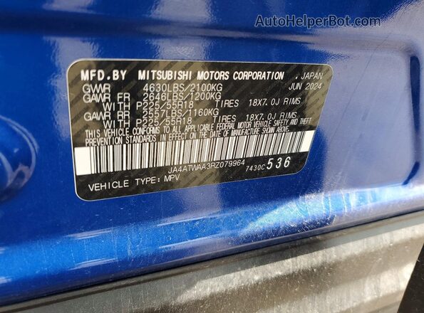 JA4ATWAA3RZ079964 2024 MITSUBISHI ECLIPSE Blue Vista de la etiqueta del VIN