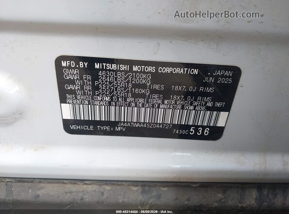 JA4ATWAA4SZ044727 2025 MITSUBISHI ECLIPSE CROSS White ძრავის განყოფილების ხედი