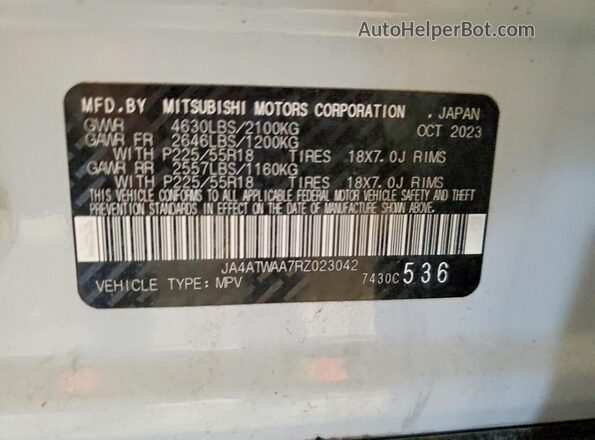 JA4ATWAA7RZ023042 2024 MITSUBISHI ECLIPSE White Вид наклейки з VIN-кодом