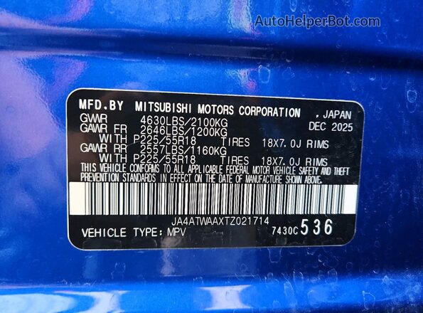 JA4ATWAAXTZ021714 2026 MITSUBISHI ECLIPSE Blue 360 interior view
