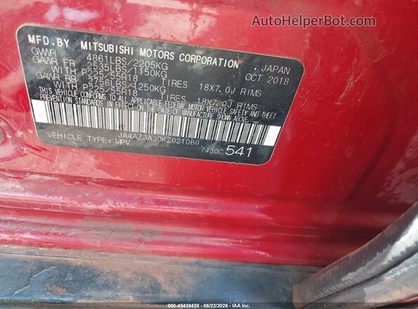 JA4AZ3A30KZ021069 2019 MITSUBISHI OUTLANDER Red Engine compartment view