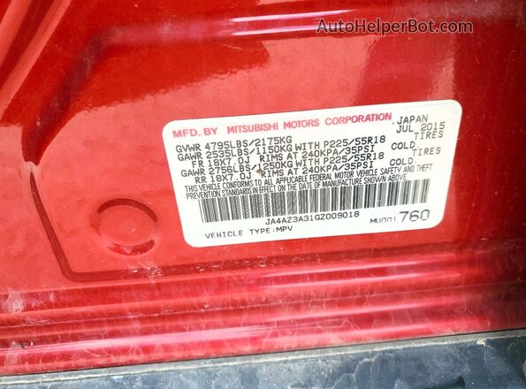 JA4AZ3A31GZ009018 2016 MITSUBISHI OUTLANDER Темно-бордовый Вид подкапотного пространства