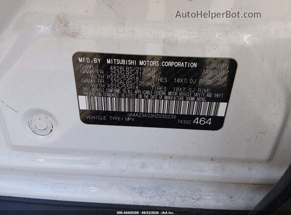 JA4AZ3A33HZ030230 2017 MITSUBISHI OUTLANDER Белый Вид подкапотного пространства