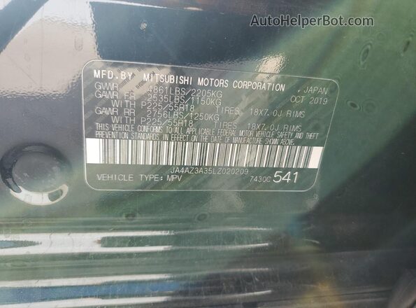 JA4AZ3A35LZ020209 2020 MITSUBISHI OUTLANDER Черный Панорамный вид салона 360°