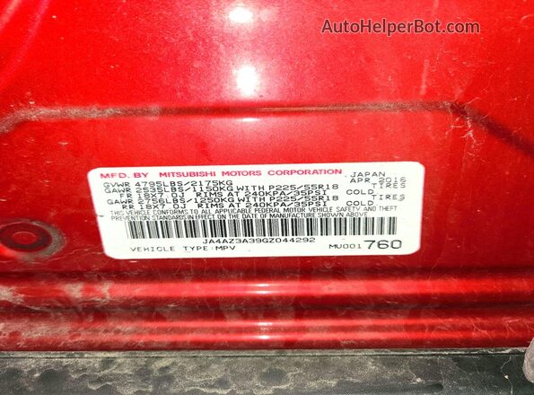 JA4AZ3A39GZ044292 2016 MITSUBISHI OUTLANDER Red 