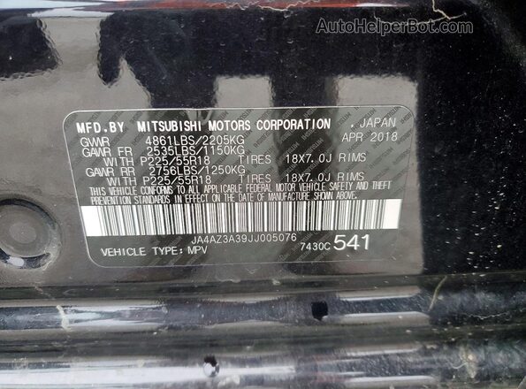 JA4AZ3A39JJ005076 2018 MITSUBISHI OUTLANDER Black Widok naklejki z numerem VIN